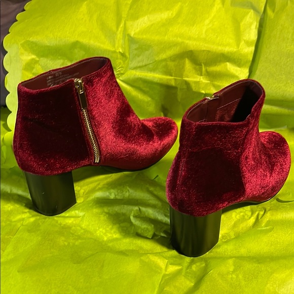 Red Ankle Boots with Velvet Texture and Pointed Toe - Picture 4 of 7